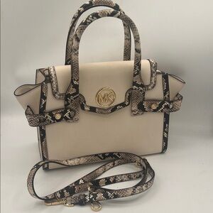 Michael Kors Cream and Black Satchel with Snakeskin Accents NWOT